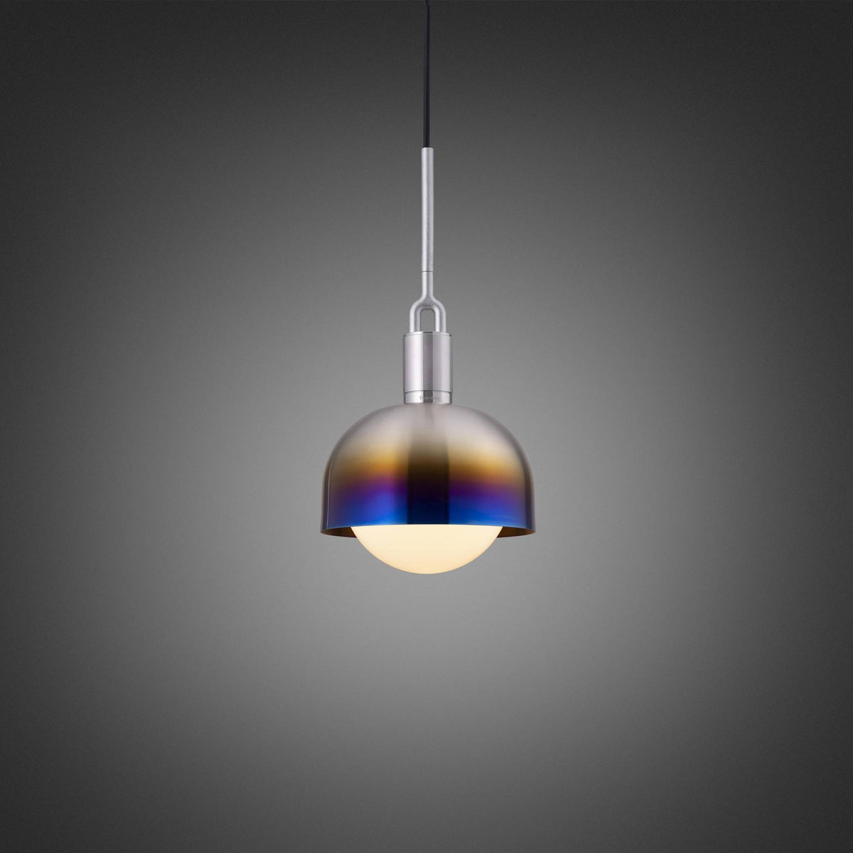 FORKED PENDANT SHADE GLOBE OPAL MEDIUM - BURNT STEEL
