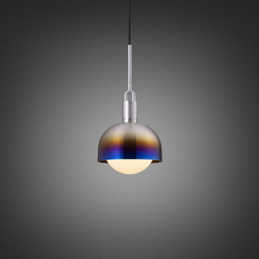 FORKED PENDANT SHADE GLOBE OPAL MEDIUM - BURNT STEEL