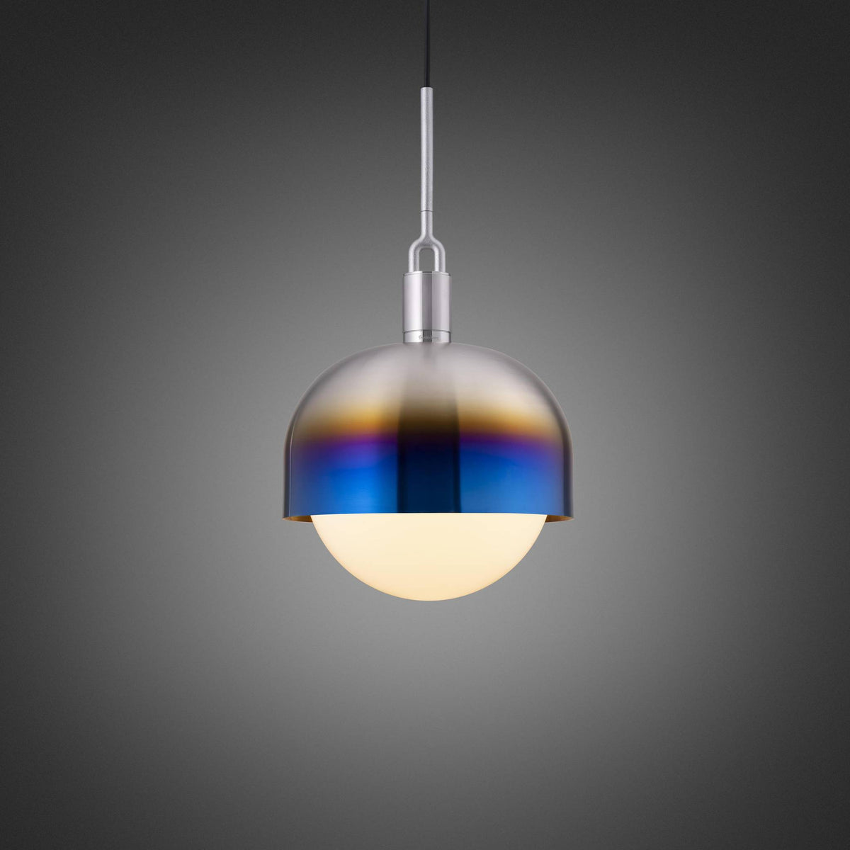 FORKED PENDANT SHADE GLOBE OPAL LARGE - BURNT STEEL