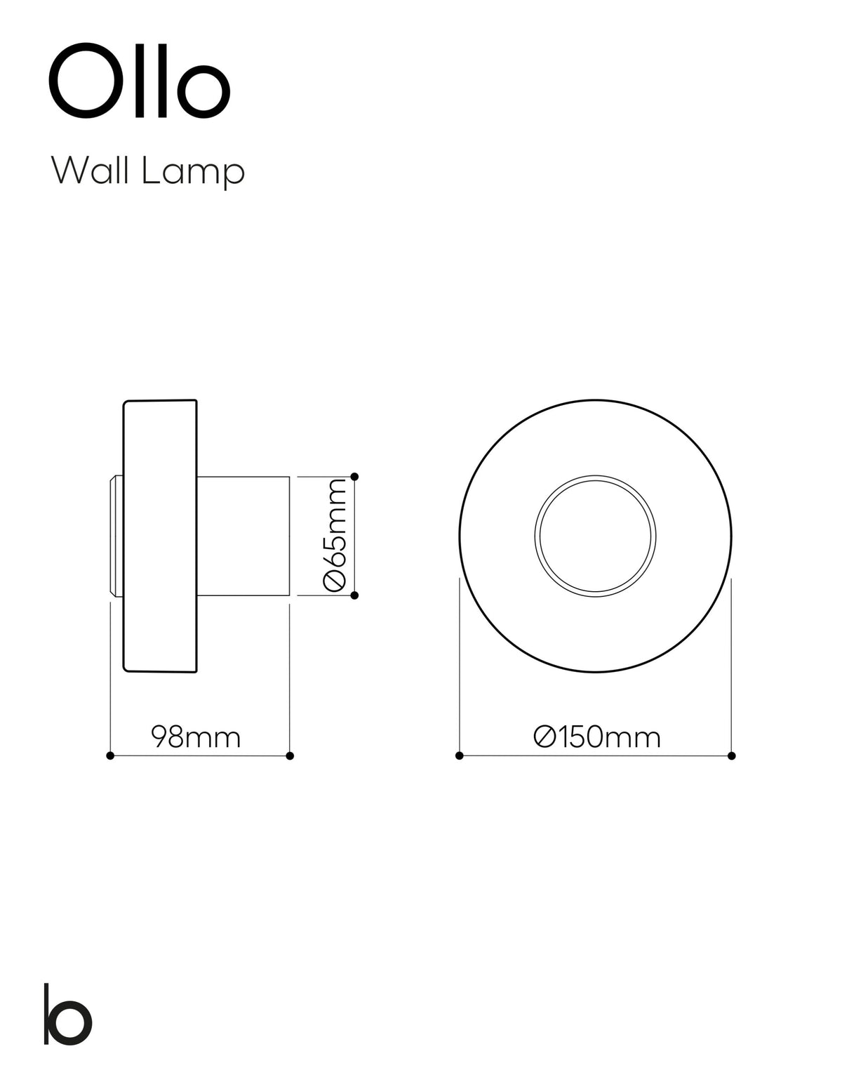 BOMMA Ollo wall lamp dimensions drawing
