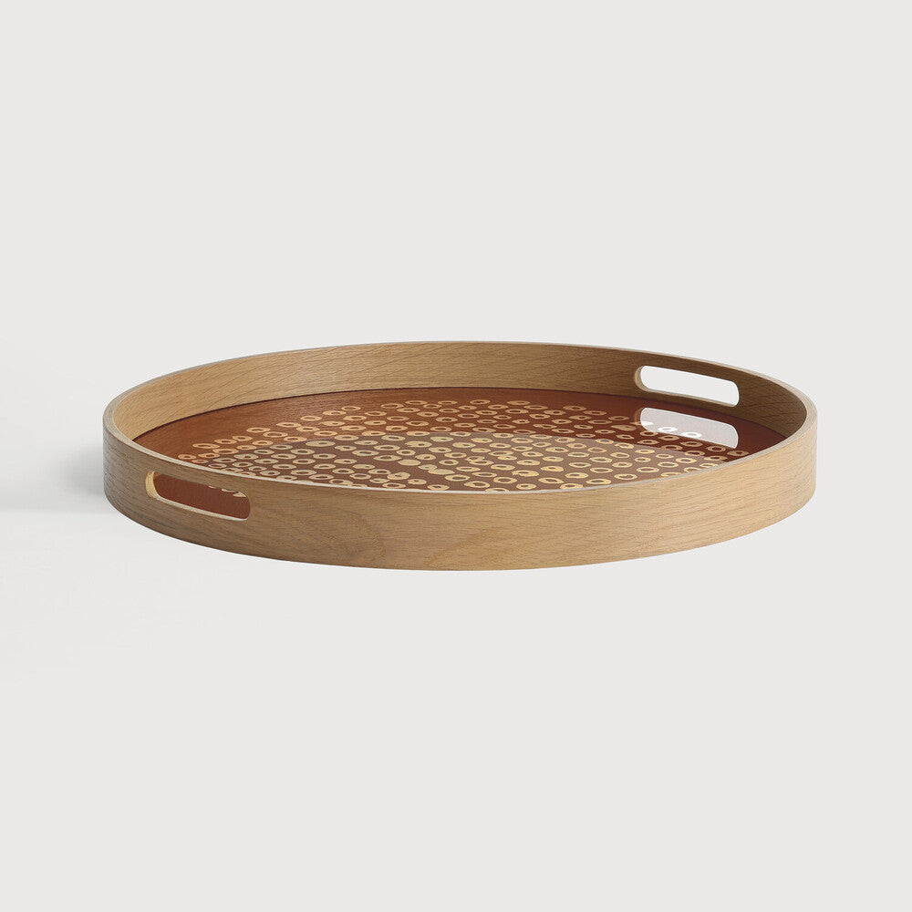 Ethnicraft Second Nature Tray - Round, Small, Auburn, side view