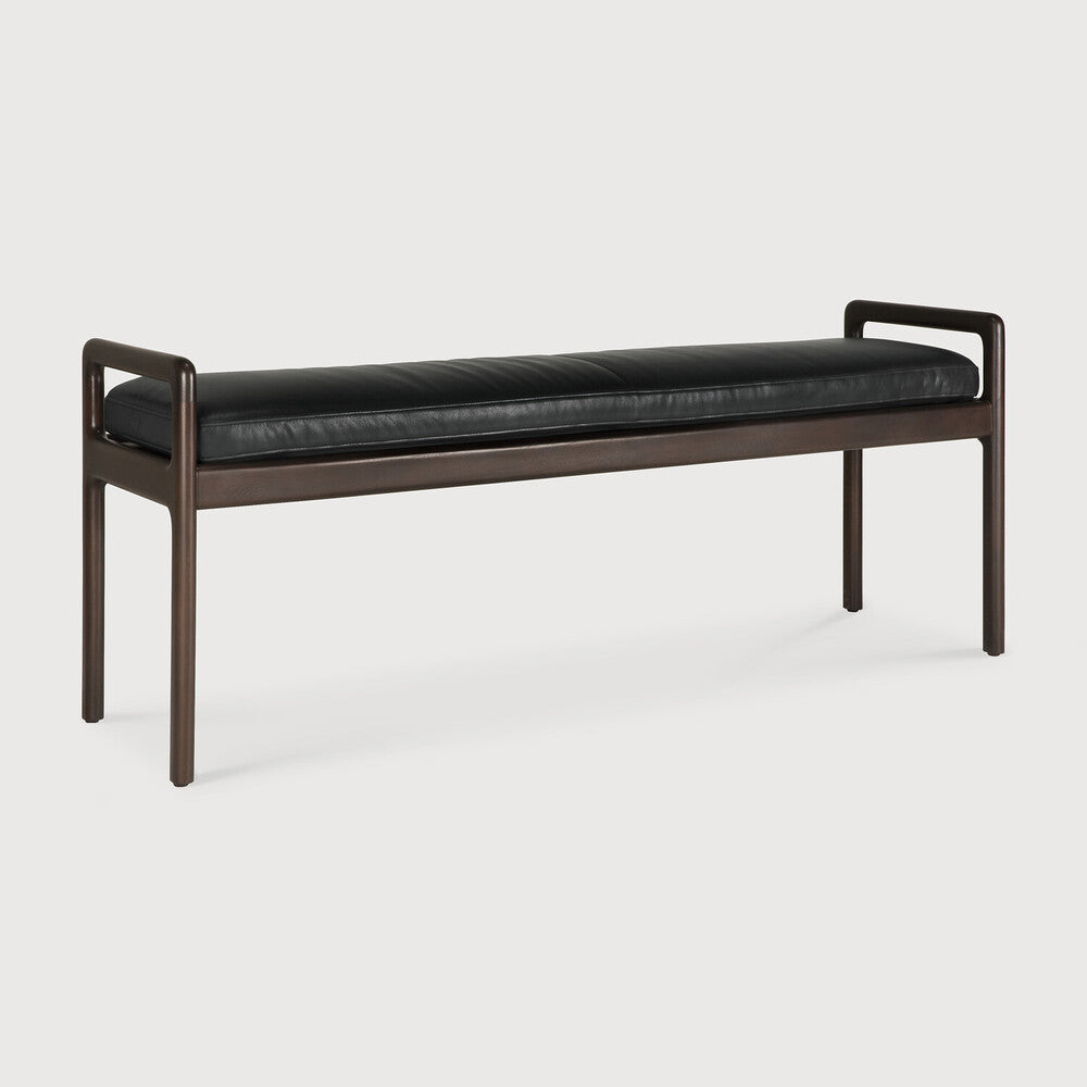 ETHNICRAFT JACK BENCH - MAHOGANY DARK BROWN - BLACK LEATHER | $1,858.00
