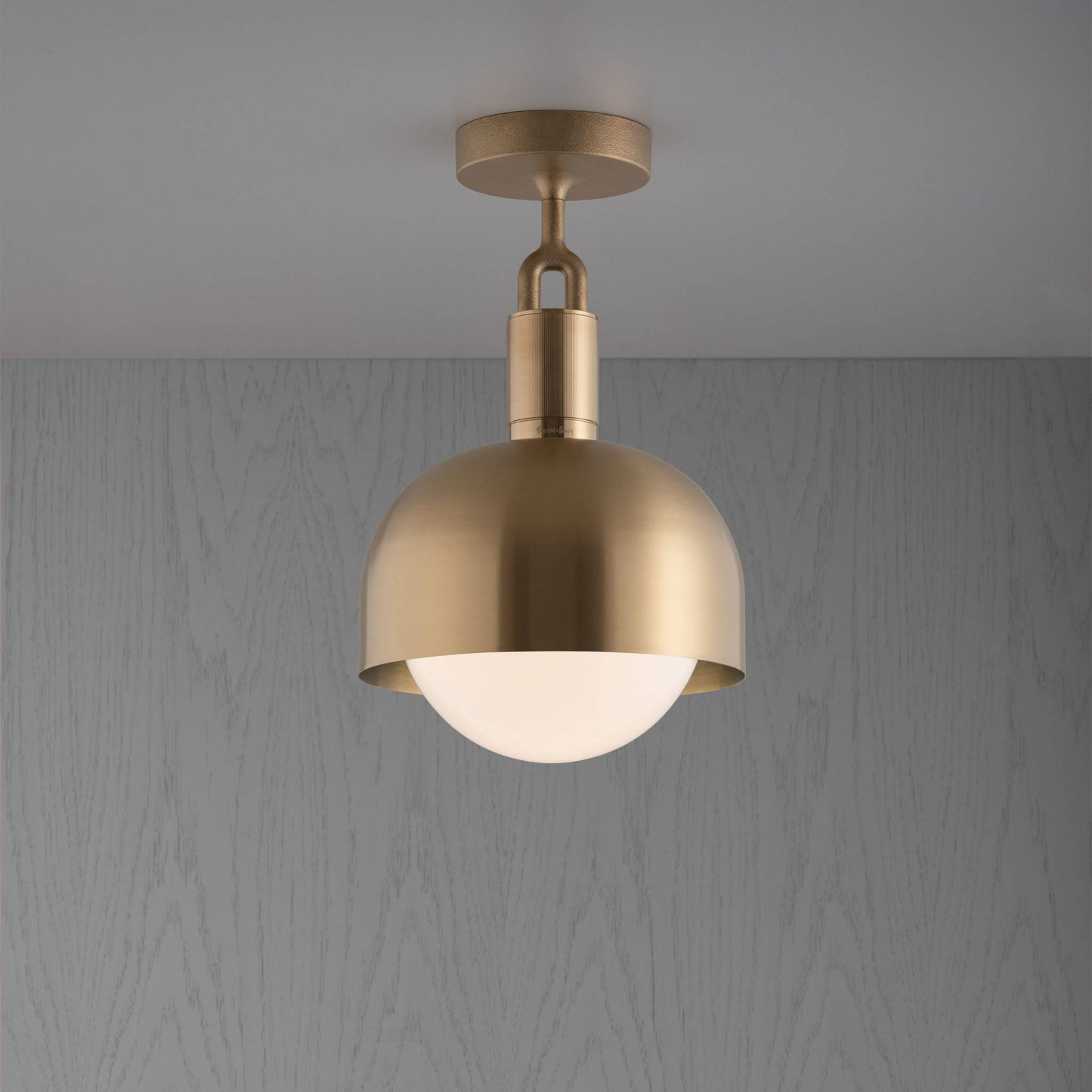 FORKED CEILING SHADE GLOBE OPAL MEDIUM - BRASS