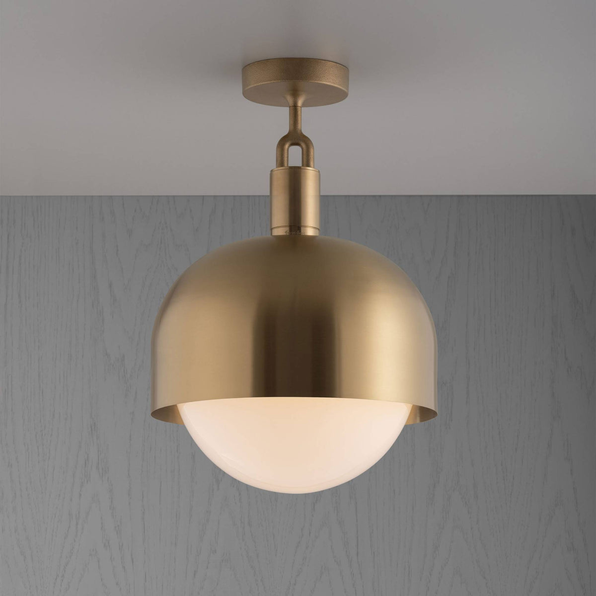 FORKED CEILING SHADE GLOBE OPAL LARGE - BRASS
