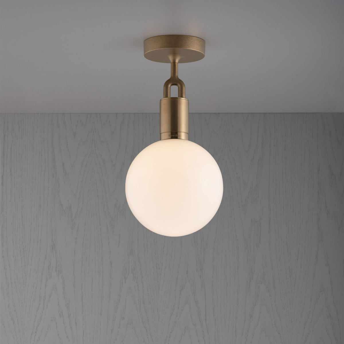 FORKED CEILING GLOBE OPAL MEDIUM - BRASS