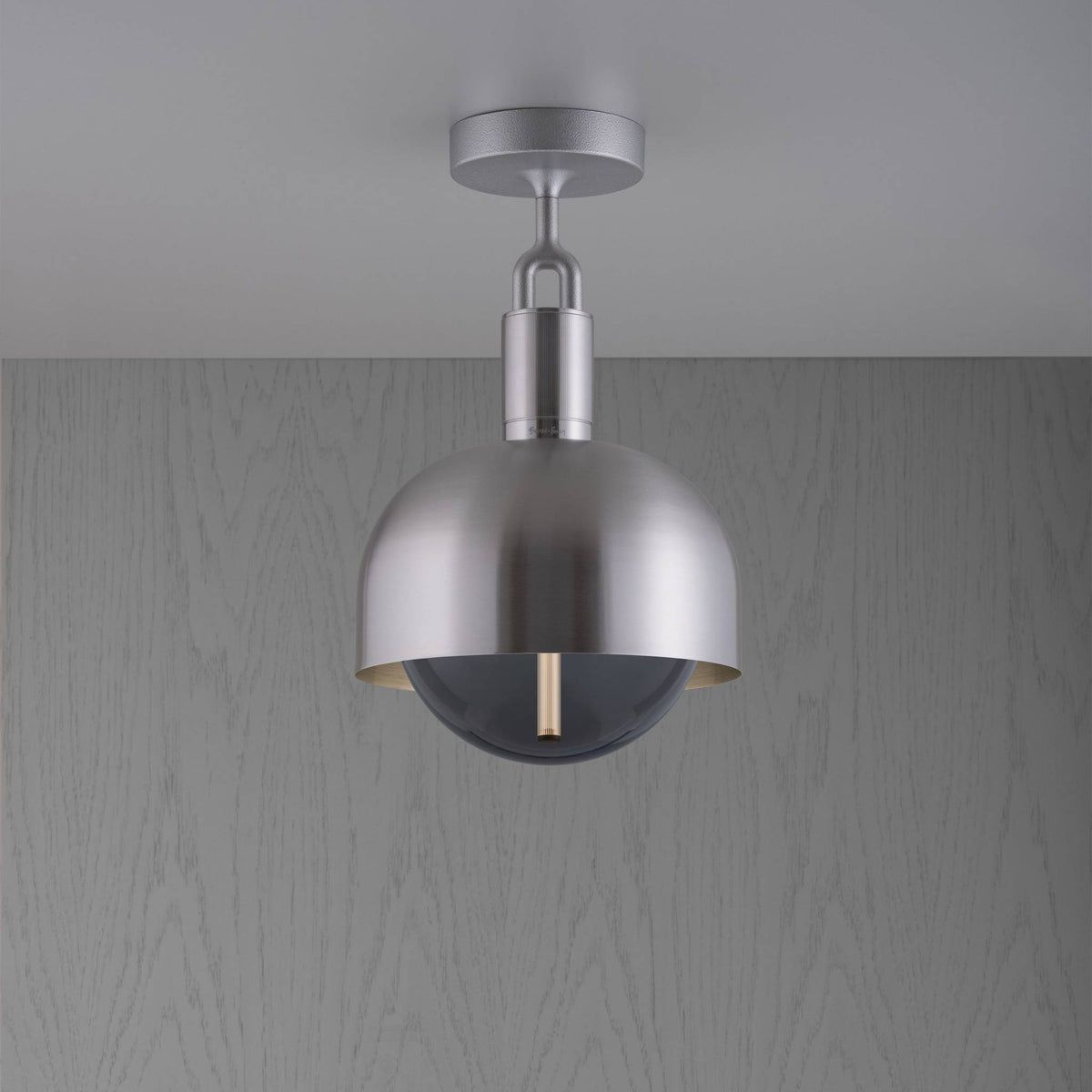 FORKED CEILING SHADE GLOBE SMOKED MEDIUM - STEEL