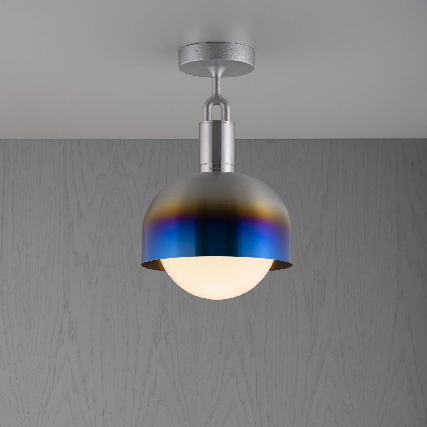 FORKED CEILING SHADE GLOBE OPAL MEDIUM - BURNT STEEL