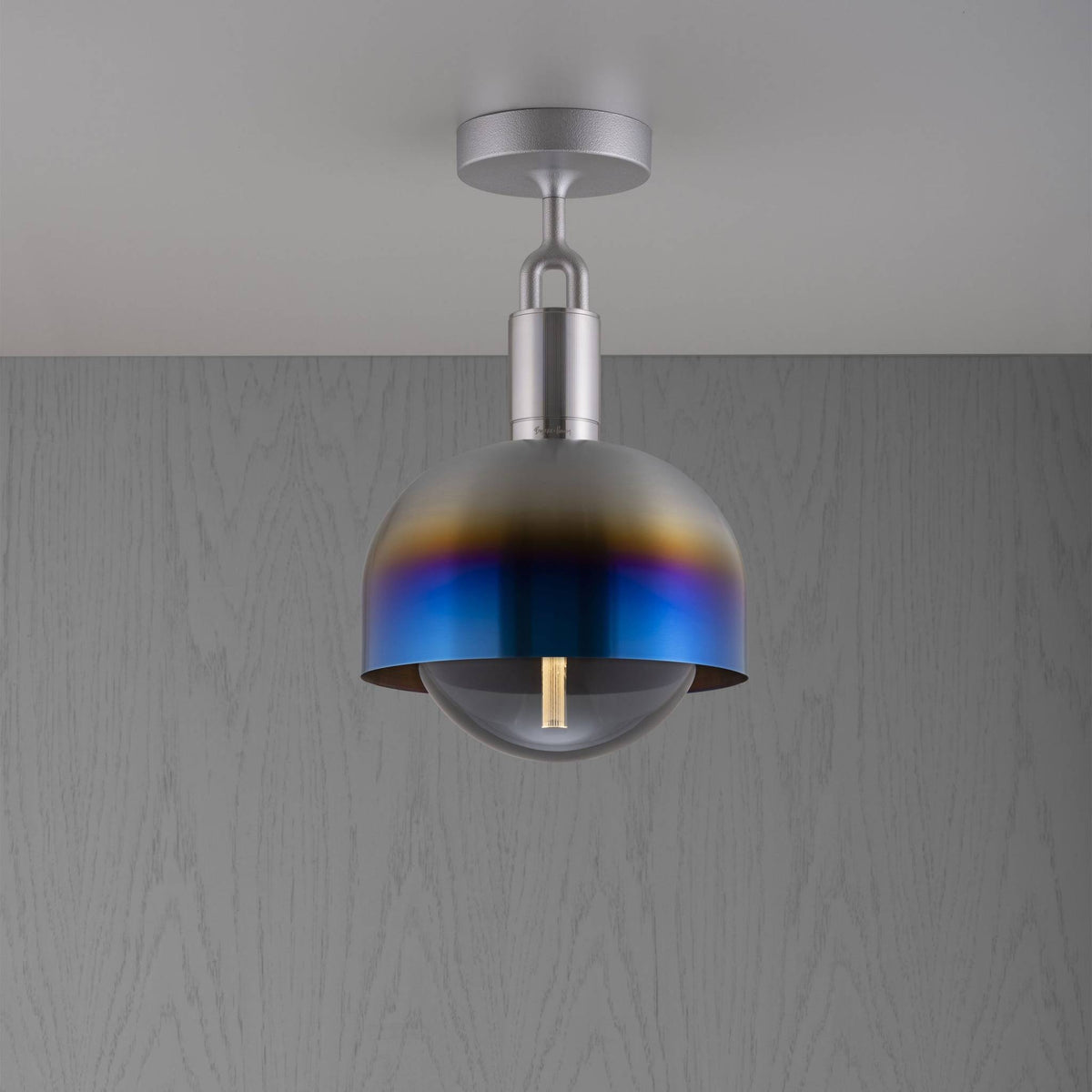 FORKED CEILING SHADE GLOBE SMOKED MEDIUM - BURNT STEEL