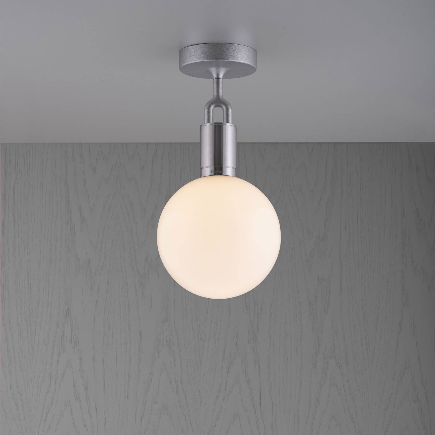 FORKED CEILING GLOBE OPAL MEDIUM - STEEL