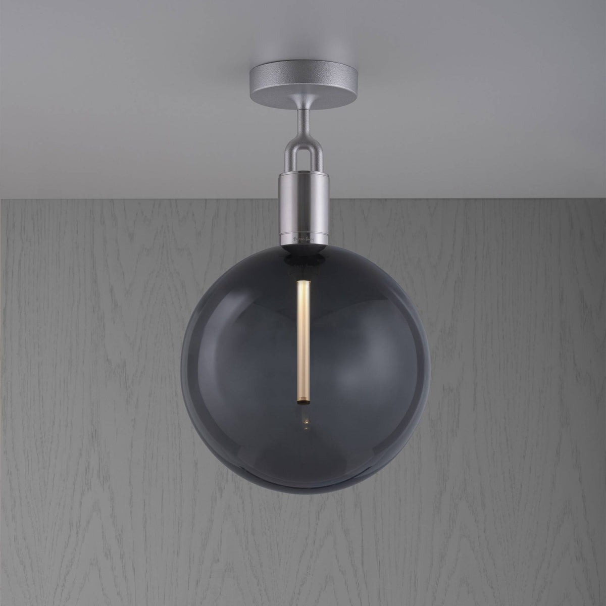 Forked Ceiling Globe Smoked Large Steel