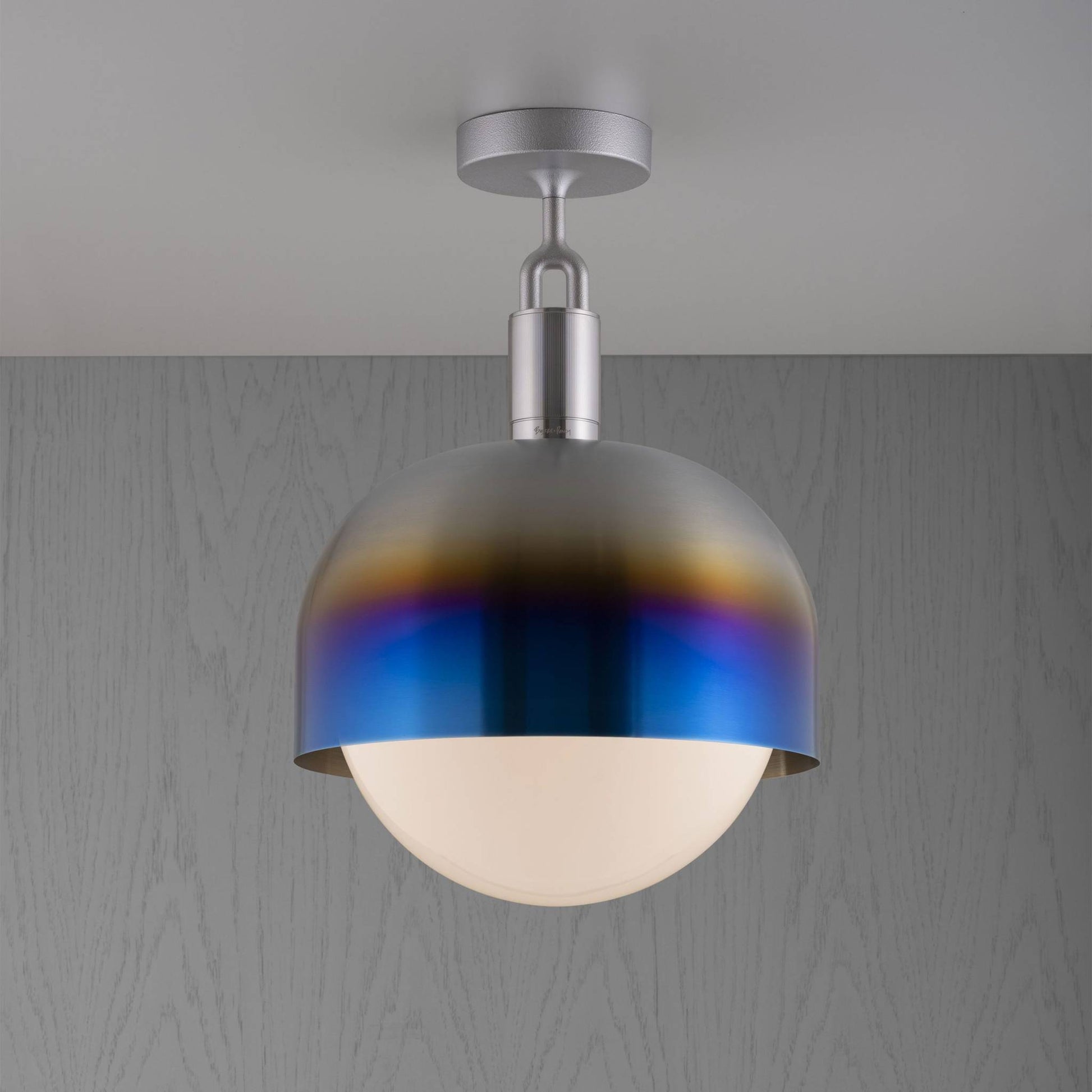 FORKED CEILING SHADE GLOBE OPAL LARGE - BURNT STEEL