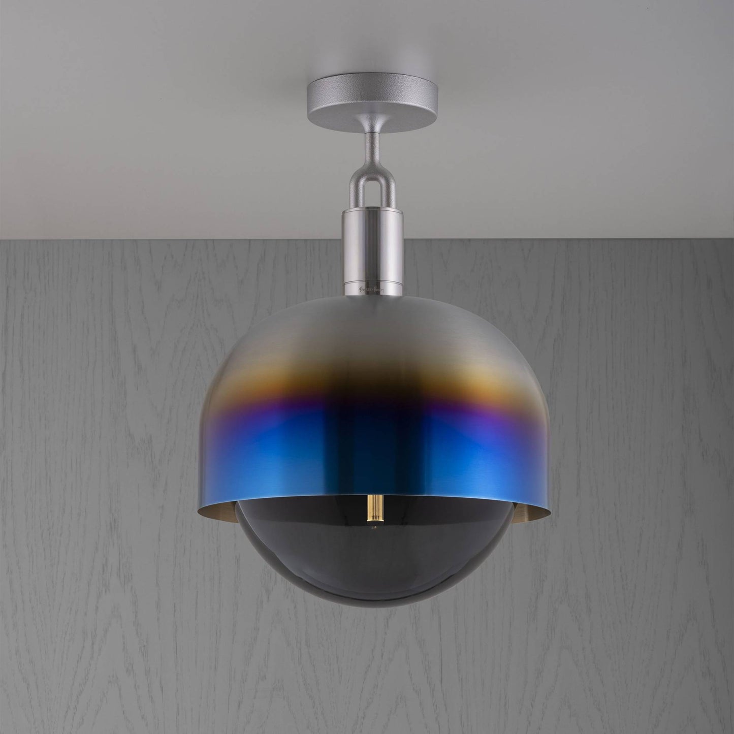 Forked Ceiling Shade Globe Smoked Large Burnt Steel