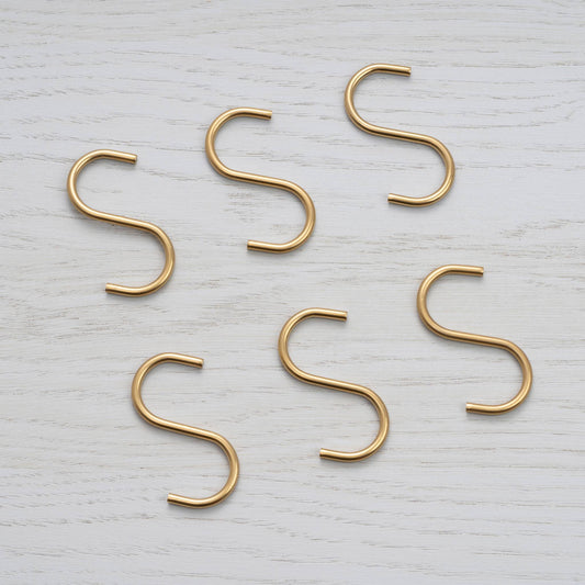 Hanger Shelf S Hook Brass Set of 6