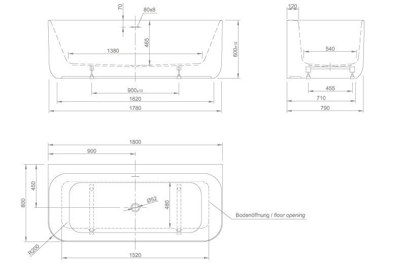 TIDYWALL 180 ACRYLIC BATH TUB | PIETRA CASA BRAND | $10,653.66