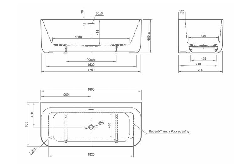 TIDY WALL 170 ACRYLIC BATH TUB | PIETRA CASA BRAND | $8,723.09