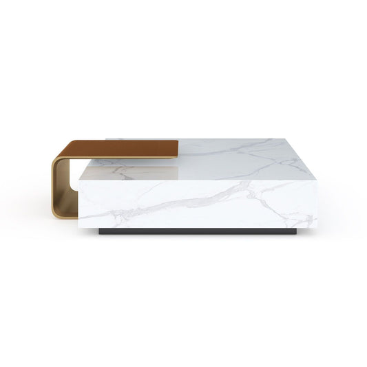 ASTON MARBLE HOME | V292 MARBLE COFFEE TABLE WITH LEATHER COMP. - $11,998.00