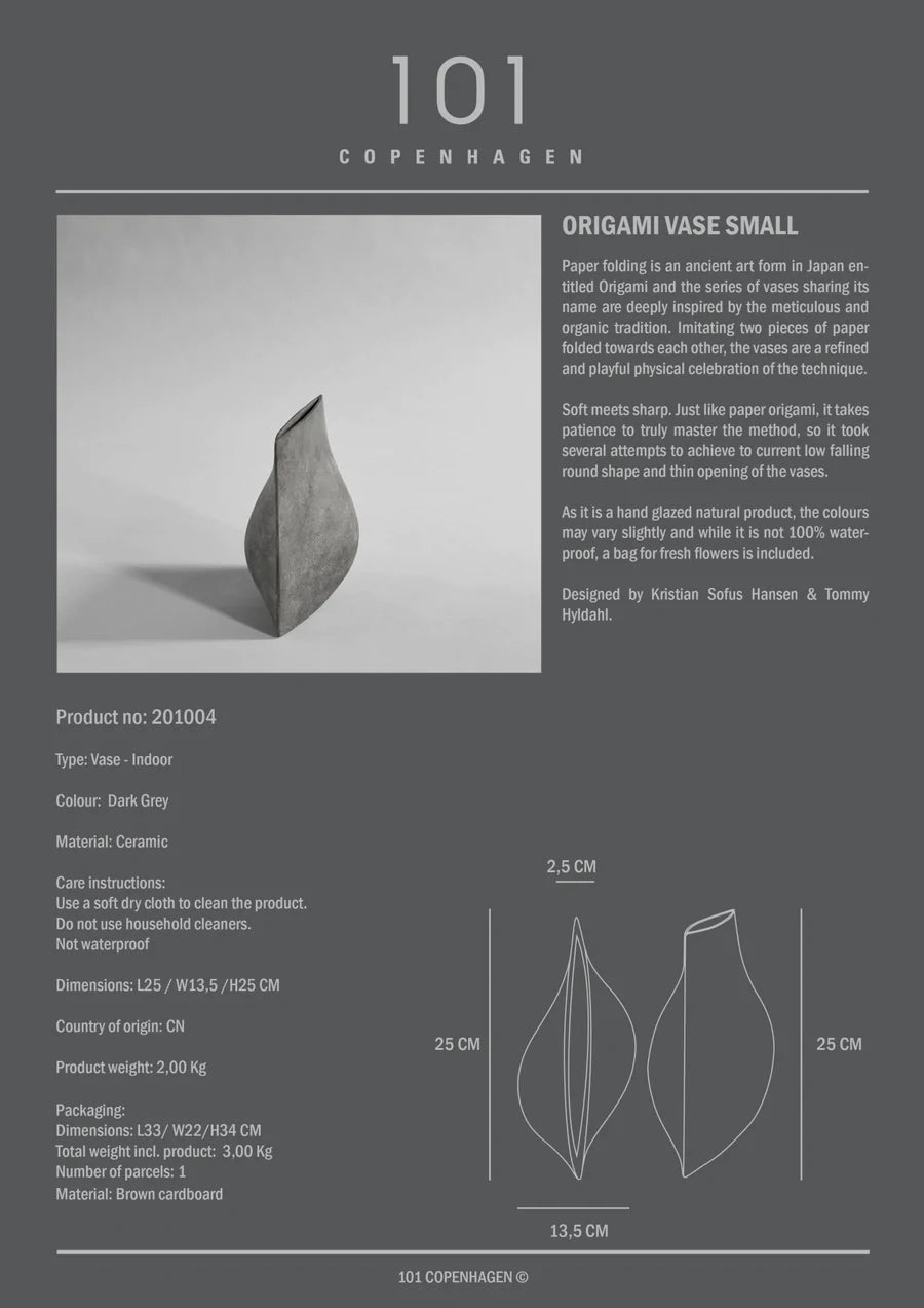 Origami Vase, Mini - Dark Grey - $110