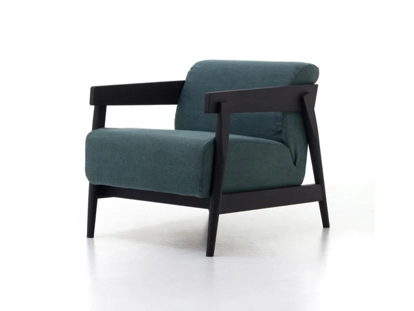 Gervasoni Brick Armchair in Pavone Upholstery with Black Lacquered Oak $3,800