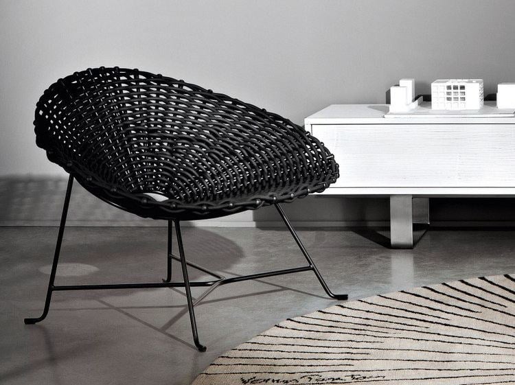 Gervasoni Sweet 27 Armchair in Black Lacquered Metal & Woven PVC by Paola Navone $1,900.00