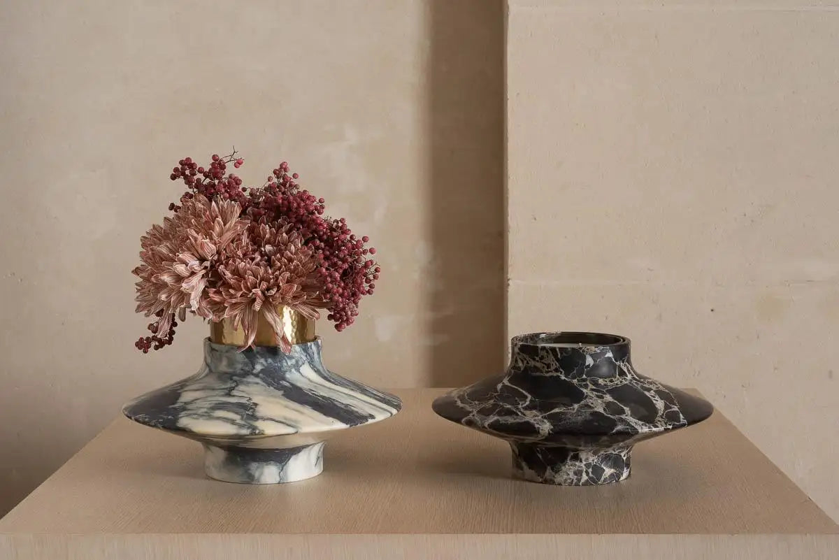 Gamma Paonazzo Marble Flower Vase and Candle Holder by Frederic Saulou - $1,200